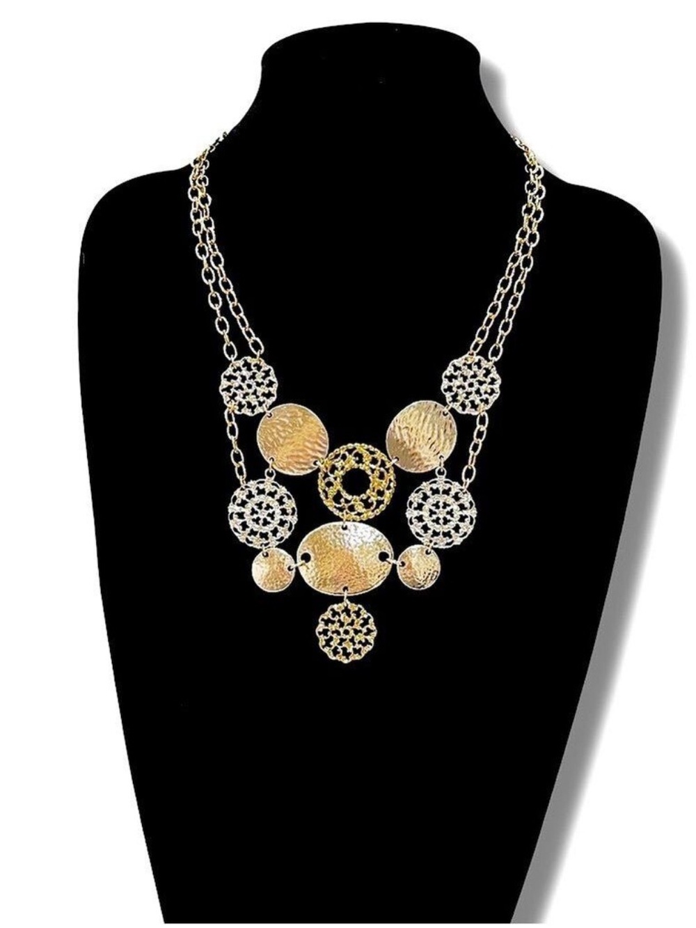 CHICO’s Hammered Two-Tone Silver & Gold Metal Bib Necklace | NWT
